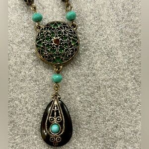 Vintage Avon Pendant Necklace with Turquoise and Black Accents